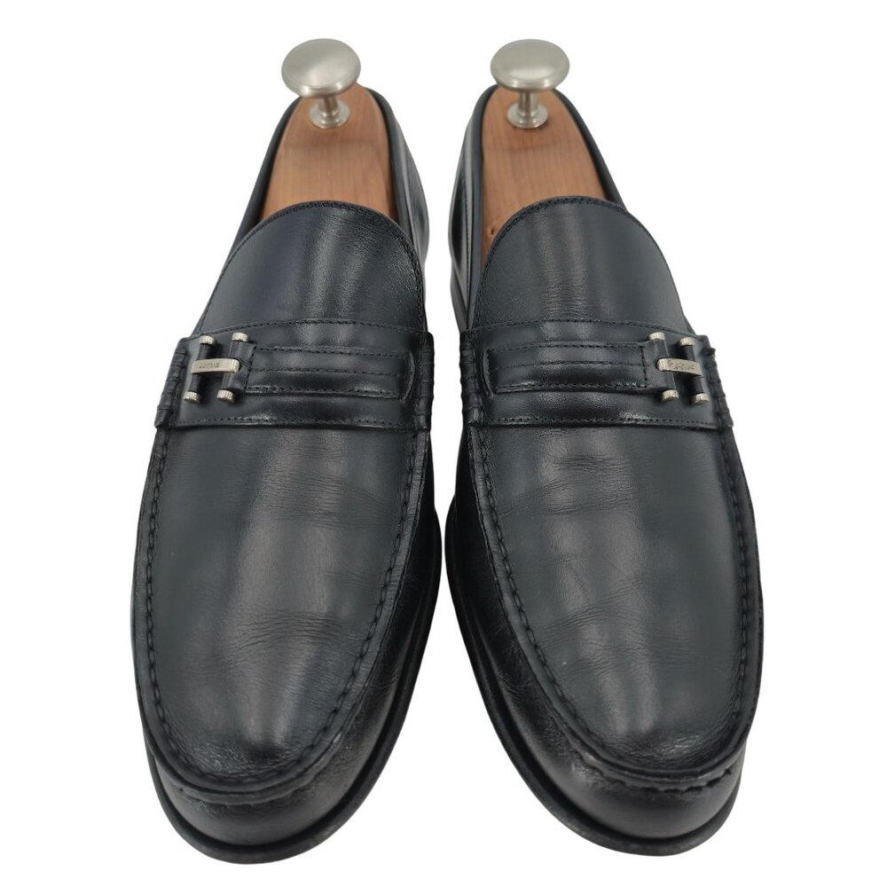 A. Testoni Mens Black Leather Bit Loafers Size 8.5 Italian Dress Shoes Classic V - Picture 4 of 12